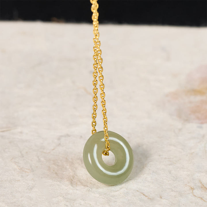 Buddha Stones Collier pendentif boucle de paix en jade vert naturel, symbole de prospérité - image 3