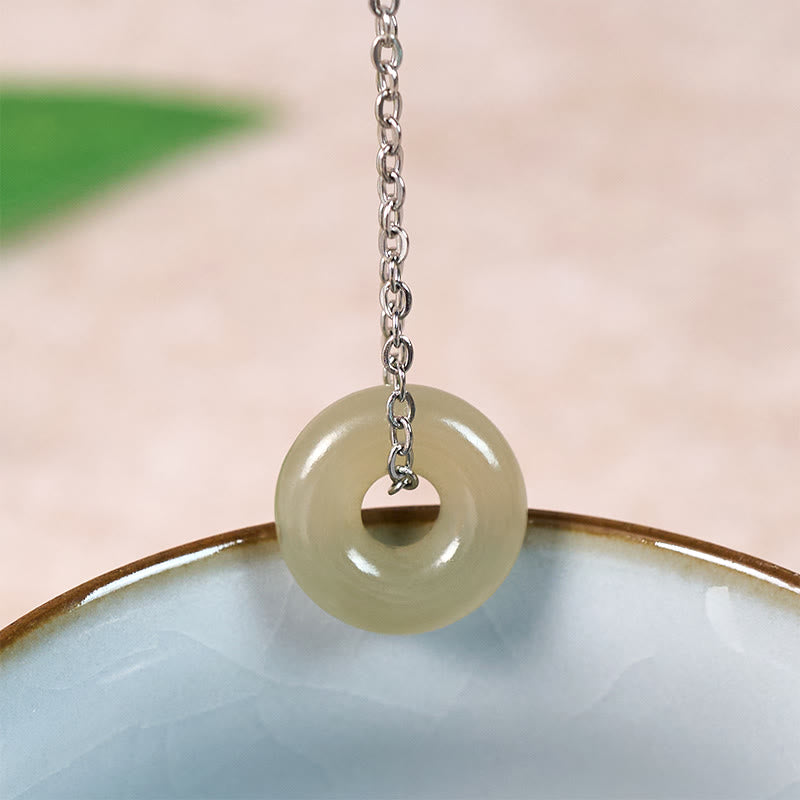 Buddha Stones Collier pendentif boucle de paix en jade vert naturel, symbole de prospérité - Jade naturel (la couleur peut varier) - Chaîne en cuivre argenté - image 9