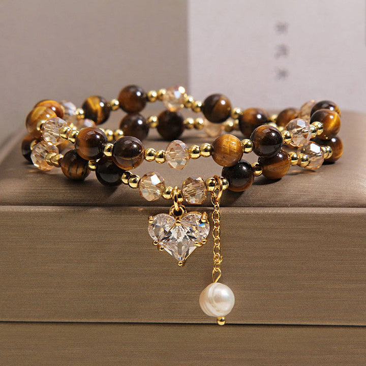 Buddha Stones Bracelet de protection double tour en œil de tigre naturel en forme de cœur - image 6