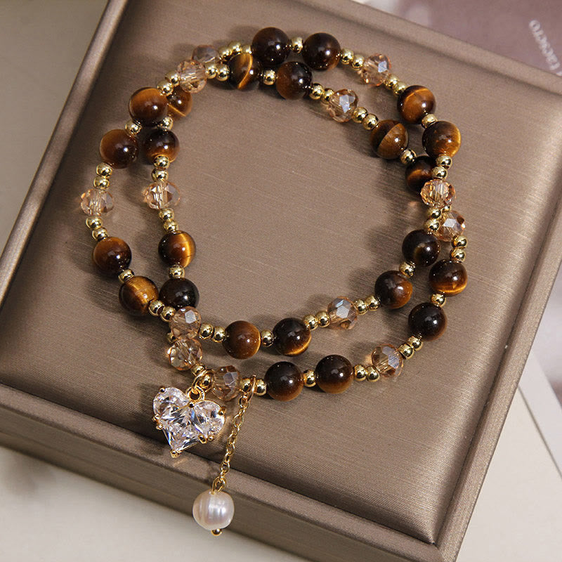 Buddha Stones Bracelet de protection double tour en œil de tigre naturel en forme de cœur - image 2