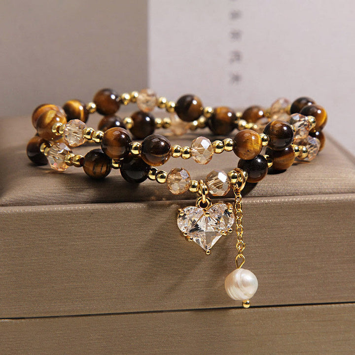 Buddha Stones Bracelet de protection double tour en œil de tigre naturel en forme de cœur - image 5