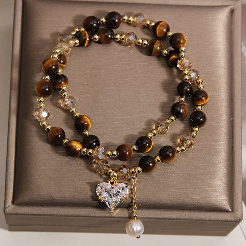 Buddha Stones Bracelet de protection double tour en œil de tigre naturel en forme de cœur - image 1