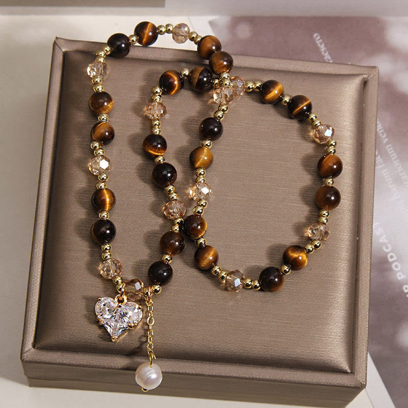 Buddha Stones Bracelet de protection double tour en œil de tigre naturel en forme de cœur - image 4