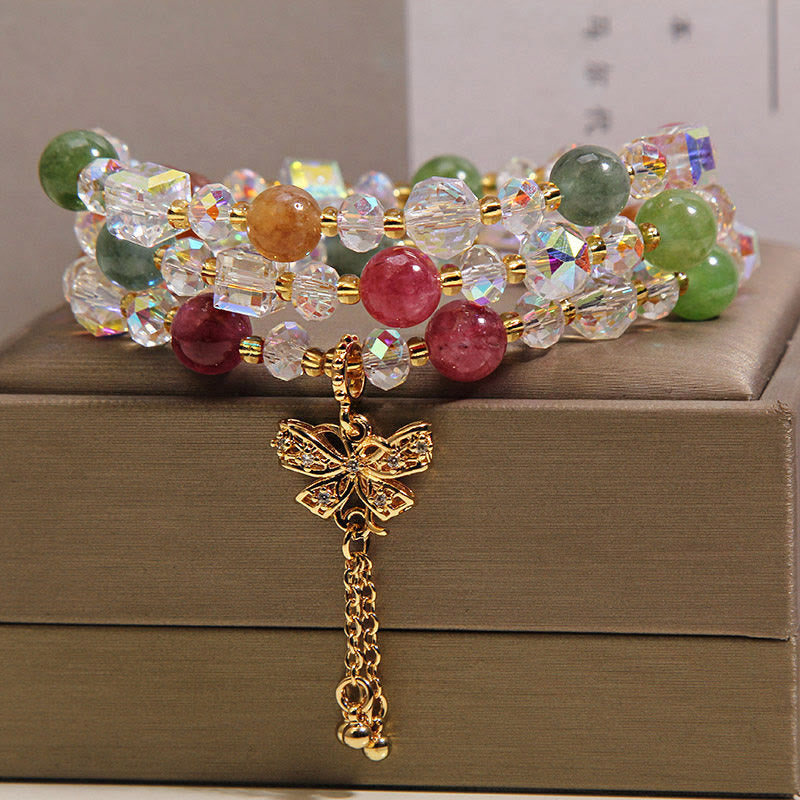 Buddha Stones Bracelet triple tourmaline multicolore avec papillon et symbole de sagesse - image 5