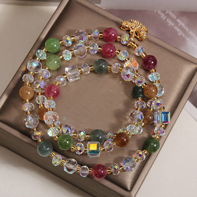 Buddha Stones Bracelet triple tourmaline multicolore avec papillon et symbole de sagesse - image 2