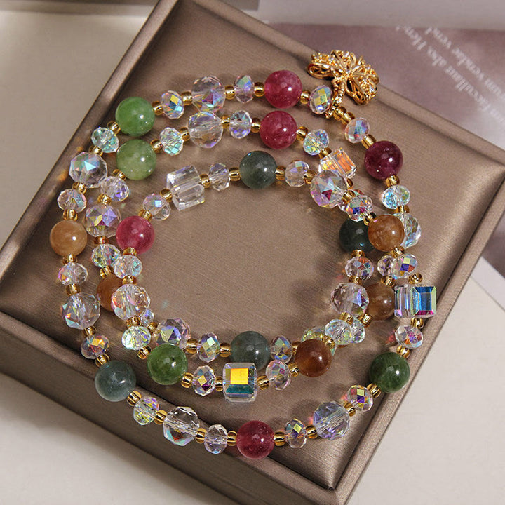 Buddha Stones Bracelet triple tourmaline multicolore avec papillon et symbole de sagesse - image 2
