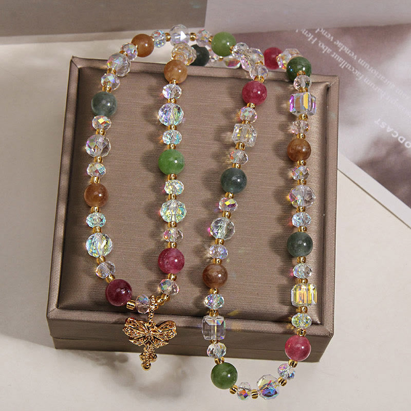 Buddha Stones Bracelet triple tourmaline multicolore avec papillon et symbole de sagesse - image 3