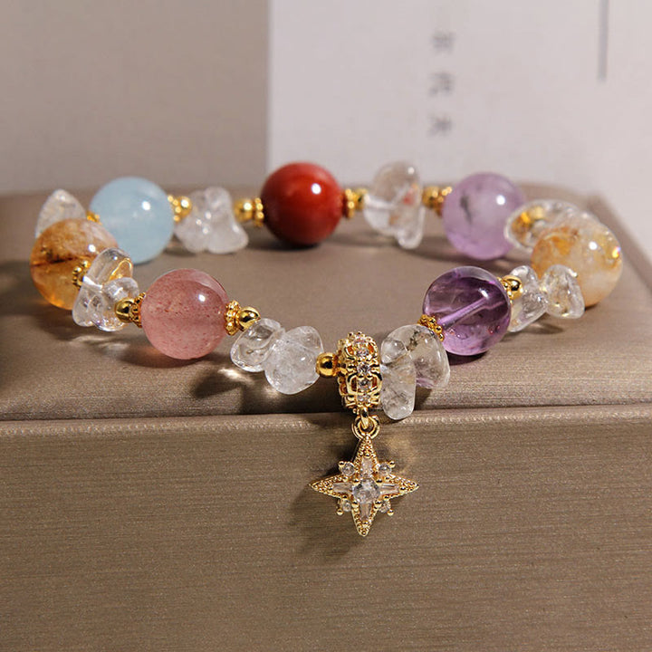 Buddha Stones Bracelet de guérison avec breloque hexagramme en quartz et zircon cristallin naturel. - Cristal (Tour de poignet 15-16 cm) - image 0