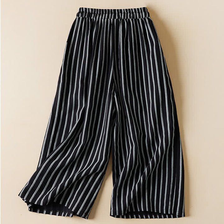Buddha Stones Pantalon court à jambes larges et taille élastique pour femme, avec poches - image 1