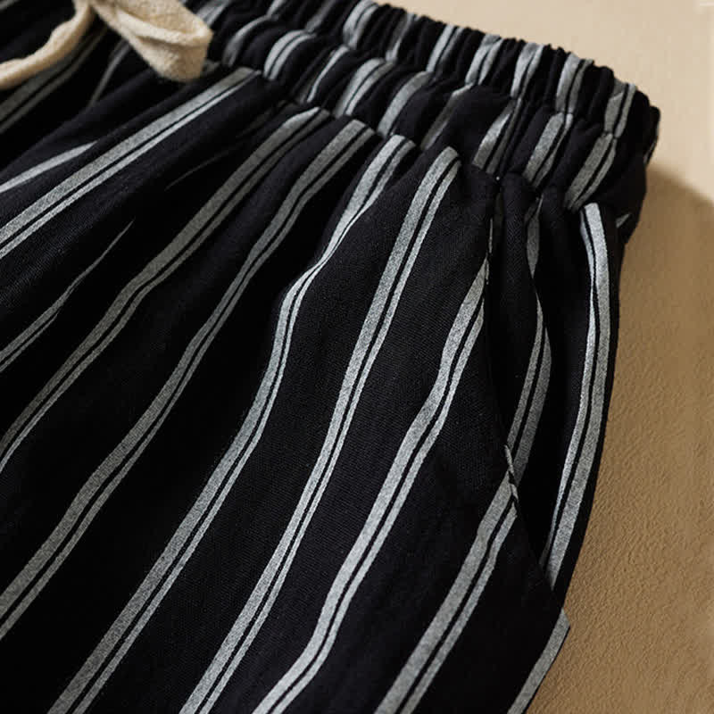Buddha Stones Pantalon court à jambes larges et taille élastique pour femme, avec poches - image 3