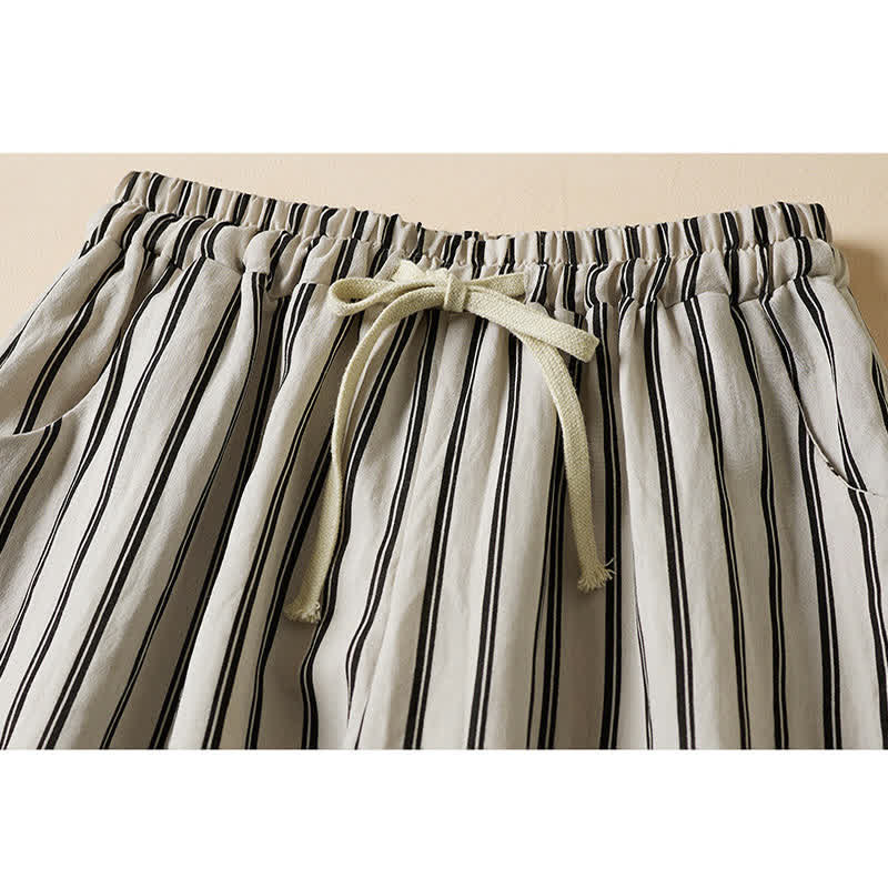 Buddha Stones Pantalon court à jambes larges et taille élastique pour femme, avec poches - image 8