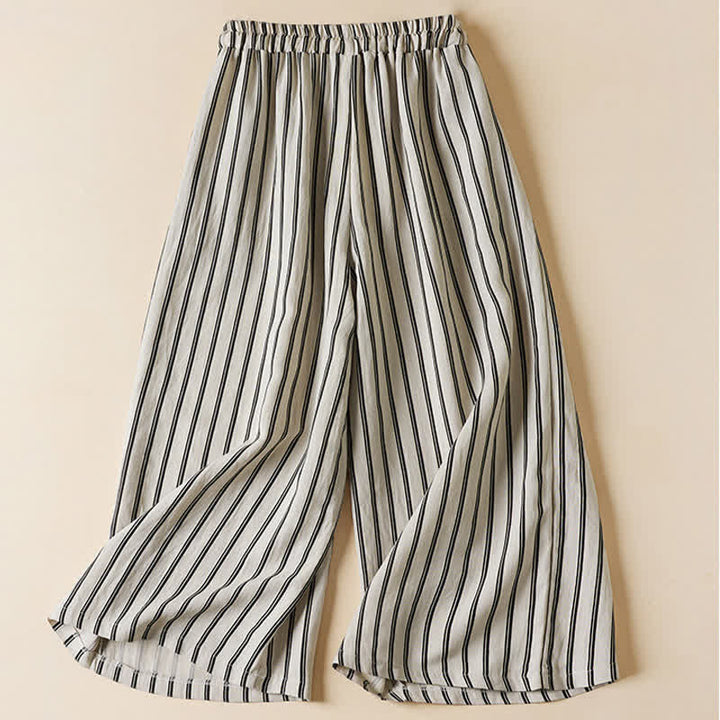 Buddha Stones Pantalon court à jambes larges et taille élastique pour femme, avec poches - image 7