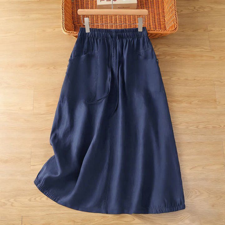Buddha Stones Jupes unies à cordon de serrage et poches, style printemps décontracté, pour femmes - Bleu nuit - US8-10，UK/AU12-14，EU40-42 (2XL) - image 11