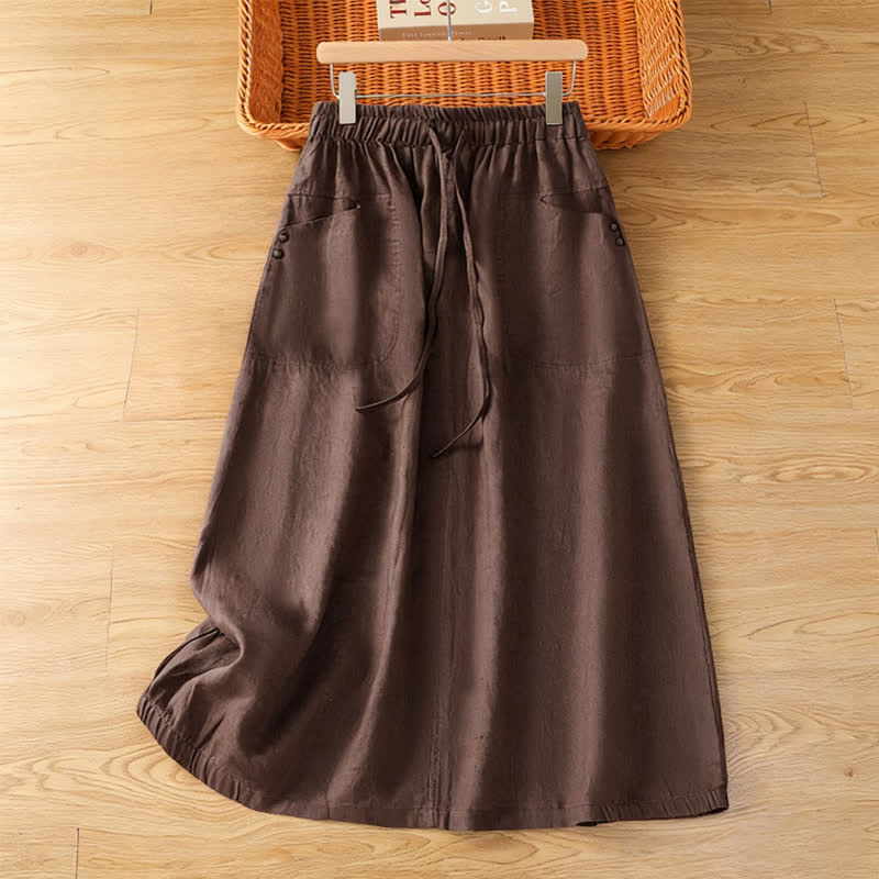 Buddha Stones Jupes unies à cordon de serrage et poches, style printemps décontracté, pour femmes - SaddleBrown - US8-10，UK/AU12-14，EU40-42 (2XL) - image 7