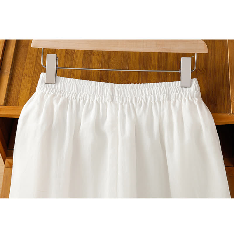 Buddha Stones Pantalon d'été bohème brodé, jambes larges, avec poches, pour femme - image 11