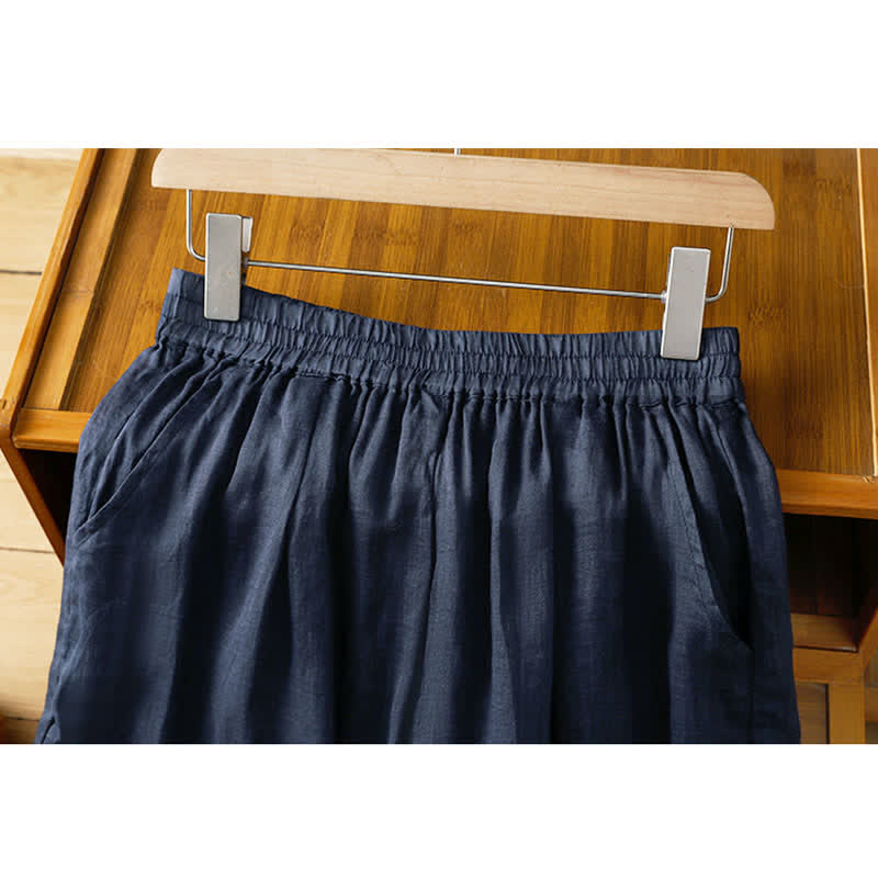 Buddha Stones Pantalon d'été bohème brodé, jambes larges, avec poches, pour femme - image 3