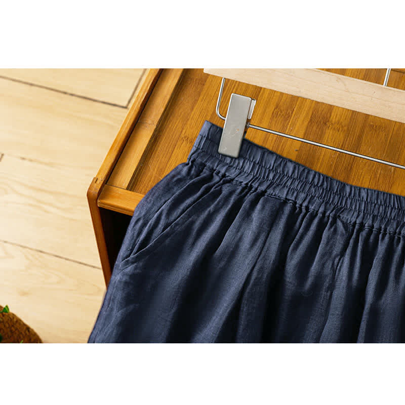 Buddha Stones Pantalon d'été bohème brodé, jambes larges, avec poches, pour femme - image 4