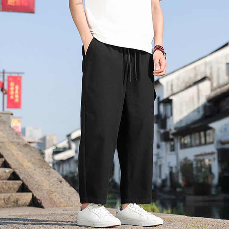 Buddha Stones Pantalon harem d'été décontracté pour homme, à cordon de serrage, brodé et avec poches - image 4