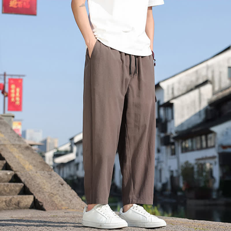Buddha Stones Pantalon harem d'été décontracté pour homme, à cordon de serrage, brodé et avec poches - image 18
