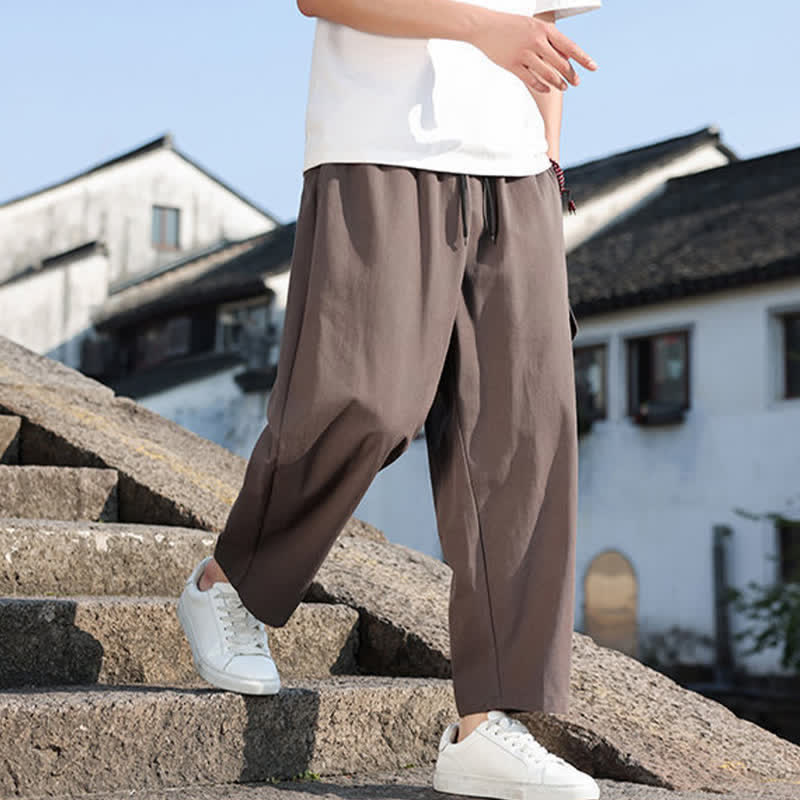 Buddha Stones Pantalon harem d'été décontracté pour homme, à cordon de serrage, brodé et avec poches - image 19