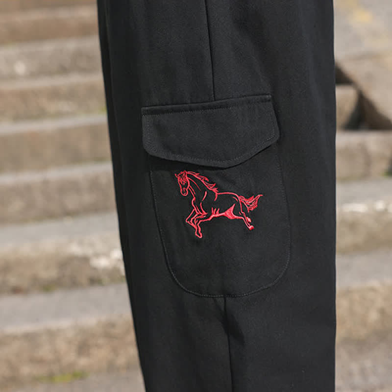 Buddha Stones Pantalon harem d'été décontracté pour homme, à cordon de serrage, brodé et avec poches - image 11