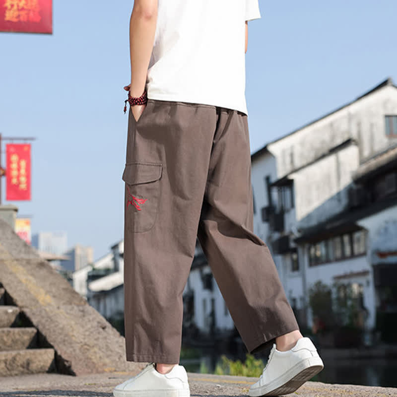 Buddha Stones Pantalon harem d'été décontracté pour homme, à cordon de serrage, brodé et avec poches - image 17
