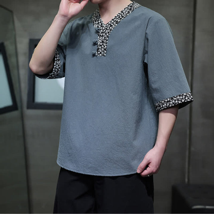 Buddha Stones Chemise d'été décontractée à col mandarin et boutons brandebourg pour homme, en coton, manches courtes. - CadetBlue - US/UK/AU46，EU56 (5XL) - image 11
