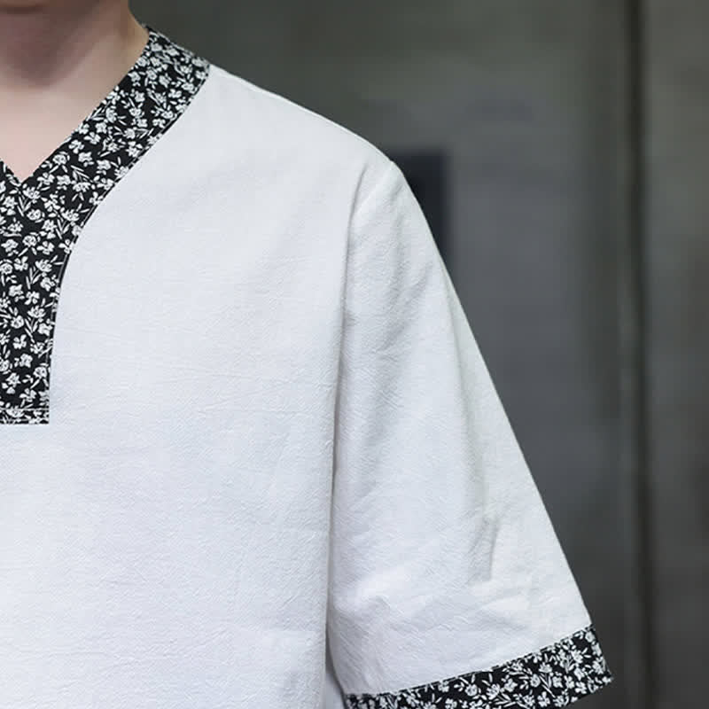 Buddha Stones Chemise d'été décontractée à col mandarin et boutons brandebourg pour homme, en coton, manches courtes. - image 9