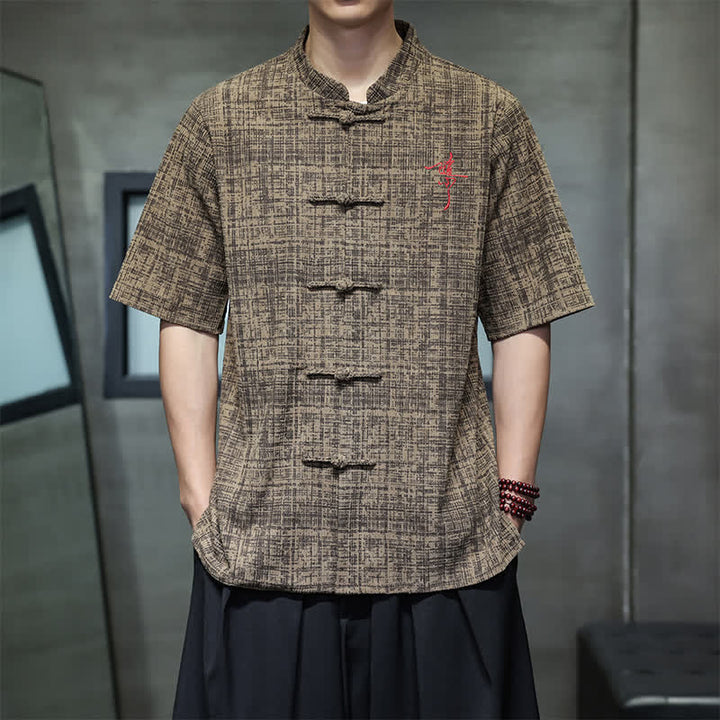 Buddha Stones Chemise d'été décontractée à col mandarin et boutons brandebourg, manches courtes, unie, pour homme - Pérou - US/UK/AU46，EU56 (5XL) - image 11