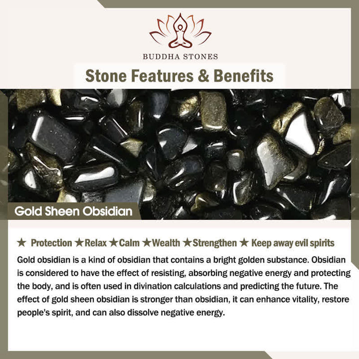 Buddha Stones Bracelet Yin Yang de protection et d'équilibre en obsidienne dorée - image 4