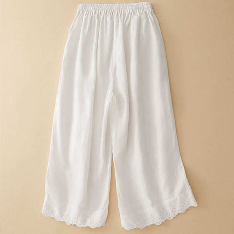 Buddha Stones Pantalon d'été court en lin et coton pour femme, jambes larges et poches - image 4