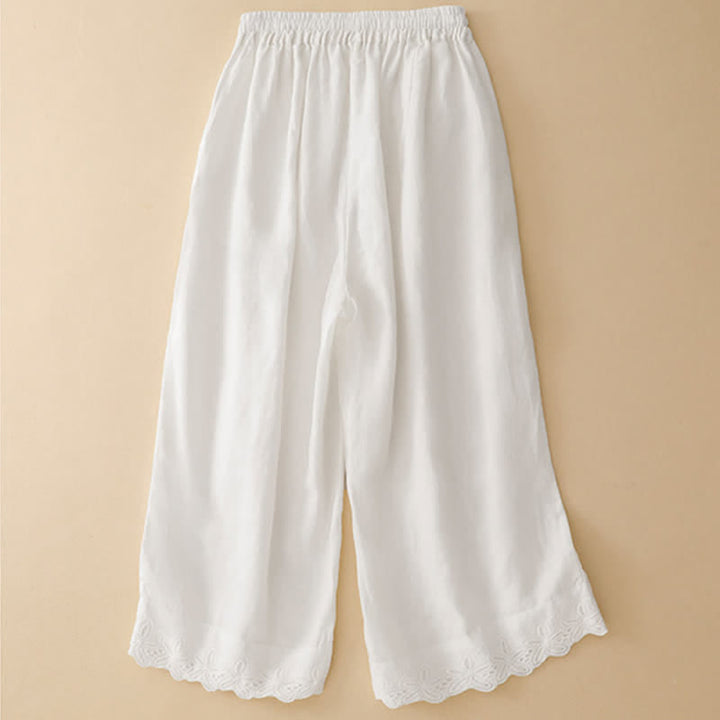 Buddha Stones Pantalon d'été court en lin et coton pour femme, jambes larges et poches - image 4