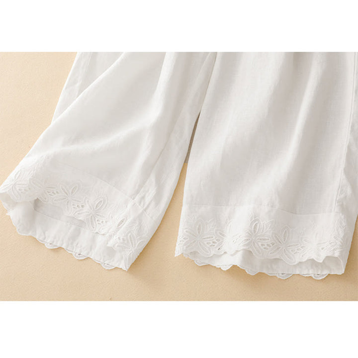 Buddha Stones Pantalon d'été court en lin et coton pour femme, jambes larges et poches - image 9