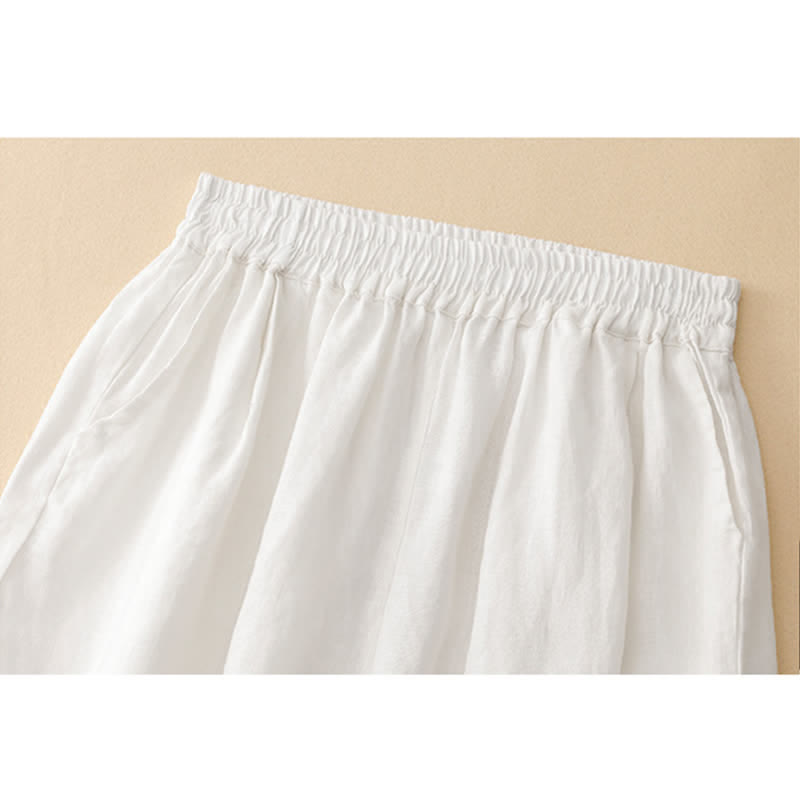 Buddha Stones Pantalon d'été court en lin et coton pour femme, jambes larges et poches - image 6