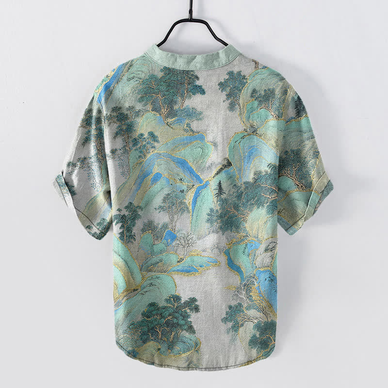 Buddha Stones Chemise à manches courtes et demi-boutonnée pour homme Cotton Mountain Emblem - image 6