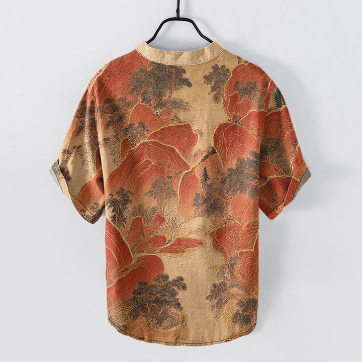 Buddha Stones Chemise à manches courtes et demi-boutonnée pour homme Cotton Mountain Emblem - image 8