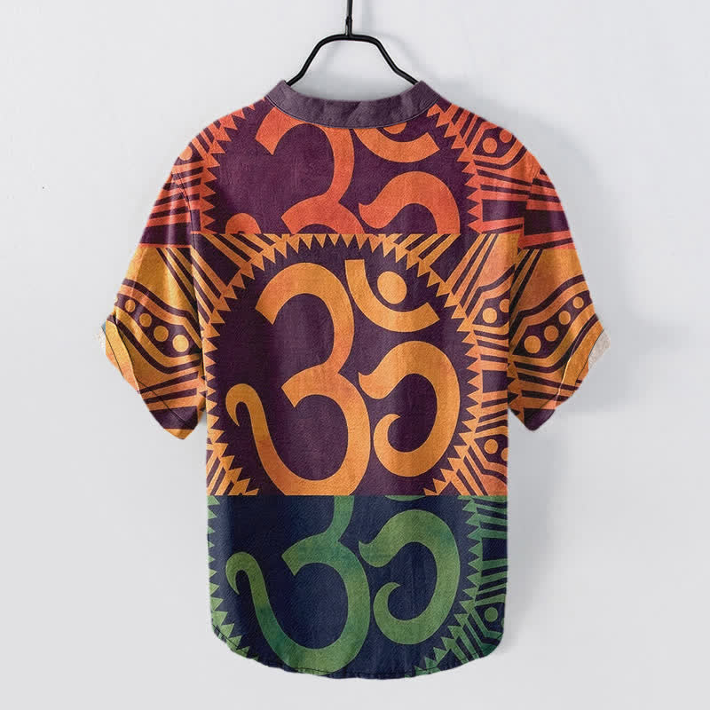 Buddha Stones Chemise à manches courtes et demi-boutonnée pour homme en coton avec emblème Om - image 1