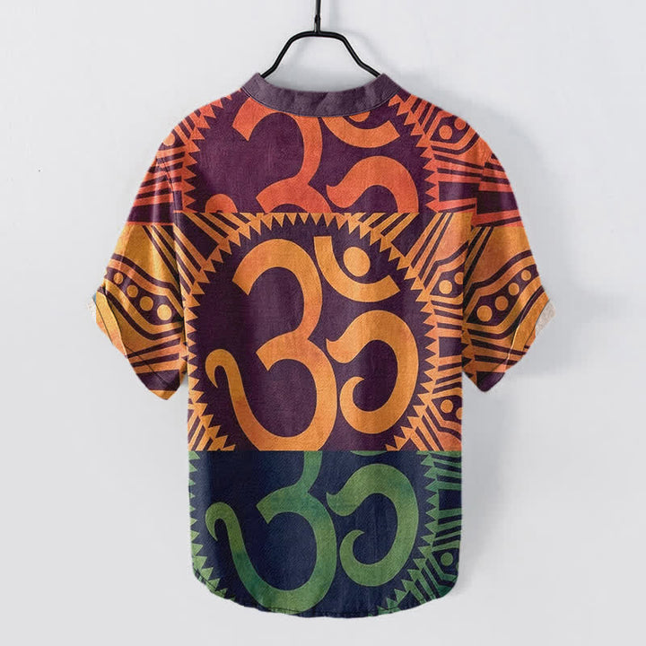 Buddha Stones Chemise à manches courtes et demi-boutonnée pour homme en coton avec emblème Om - image 1