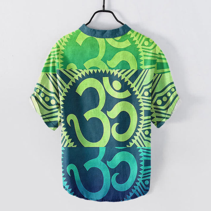 Buddha Stones Chemise à manches courtes et demi-boutonnée pour homme en coton avec emblème Om - image 5