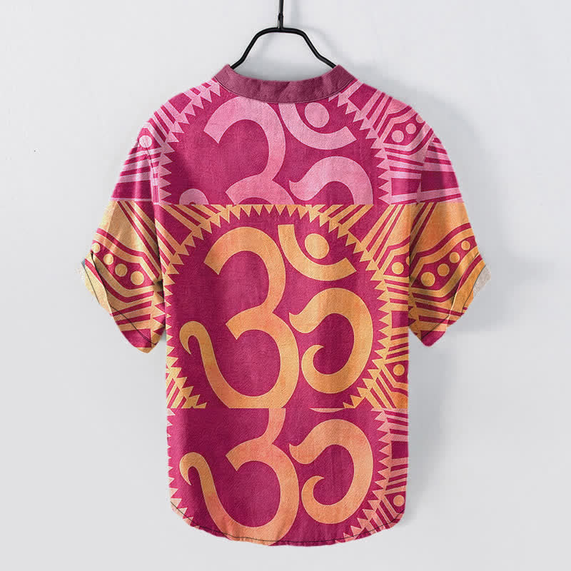 Buddha Stones Chemise à manches courtes et demi-boutonnée pour homme en coton avec emblème Om - image 7