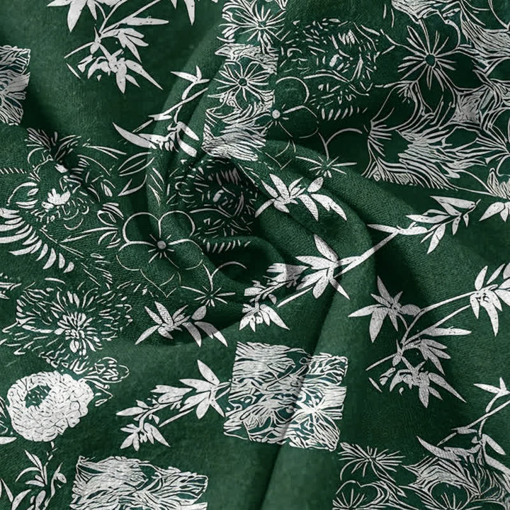 Buddha Stones Chemise homme à manches courtes et demi-boutonnée en coton, bambou et emblème de prune - image 2