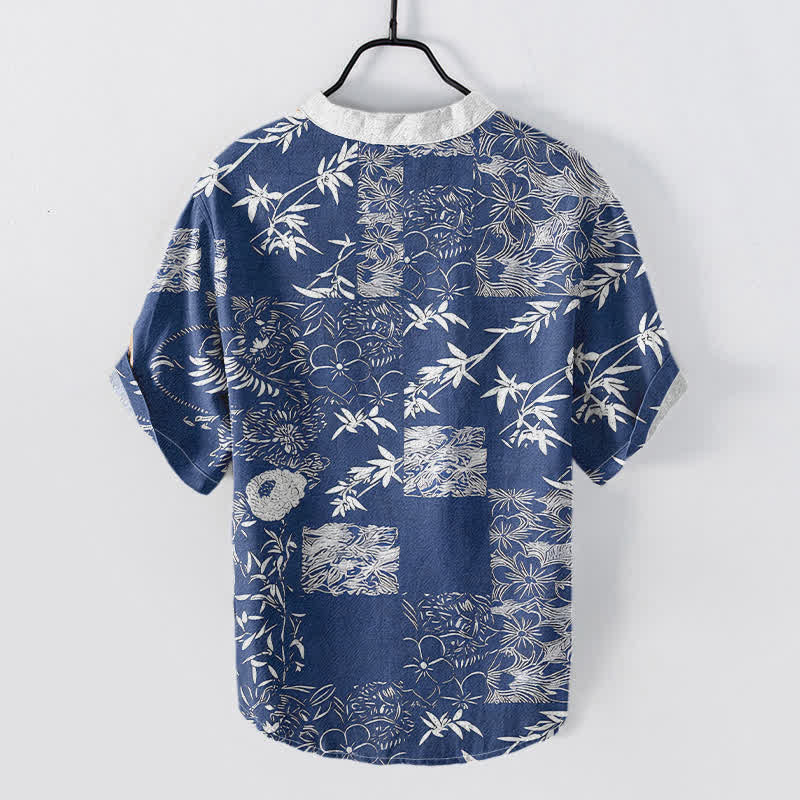 Buddha Stones Chemise homme à manches courtes et demi-boutonnée en coton, bambou et emblème de prune - image 4