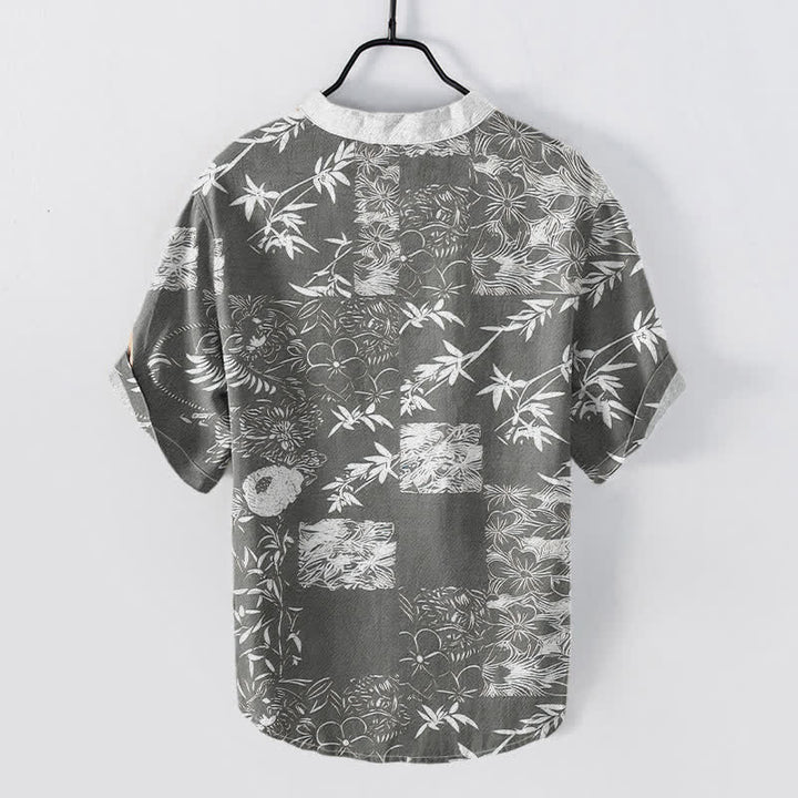 Buddha Stones Chemise homme à manches courtes et demi-boutonnée en coton, bambou et emblème de prune - image 6