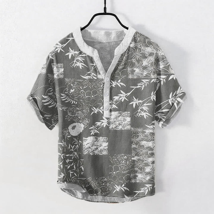 Buddha Stones Chemise homme à manches courtes et demi-boutonnée en coton, bambou et emblème de prune - Gris sombre - US/UK/AU50，EU60 (5XL) - image 5