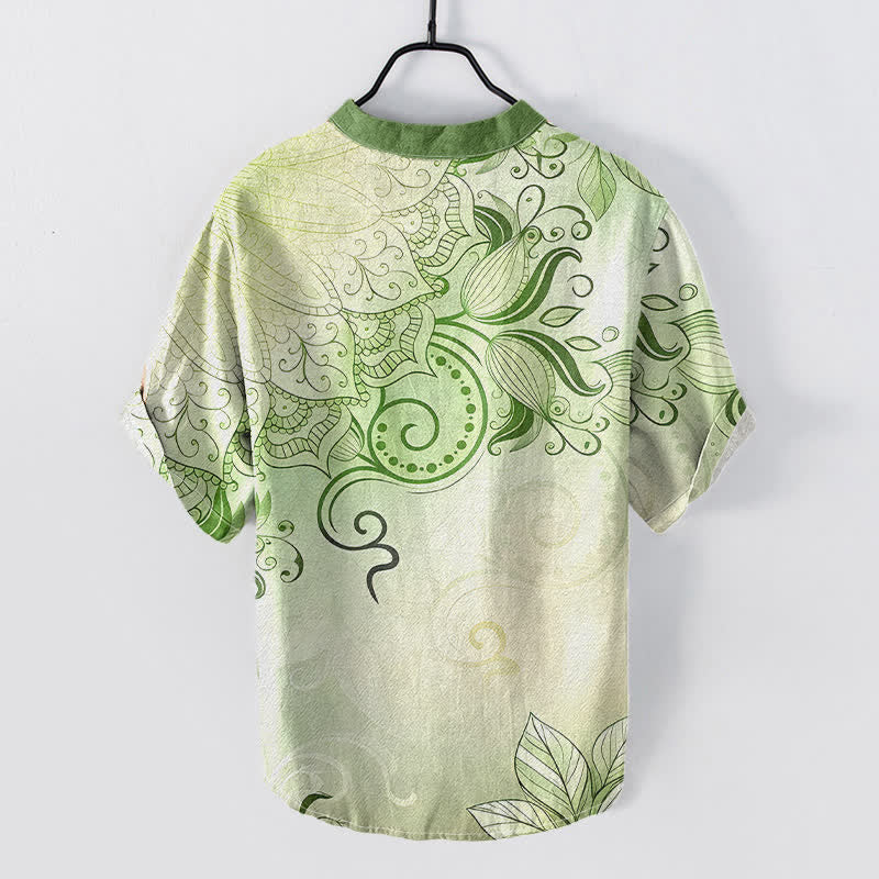 Buddha Stones Chemise à manches courtes et demi-boutonnée pour homme, en coton, avec emblème floral mandala - image 4