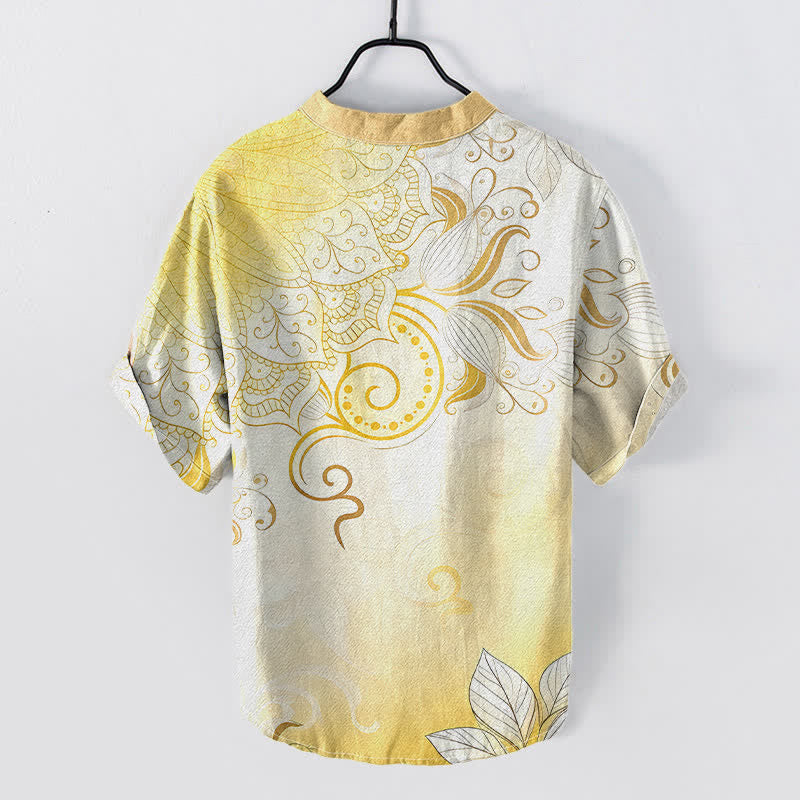 Buddha Stones Chemise à manches courtes et demi-boutonnée pour homme, en coton, avec emblème floral mandala - image 6
