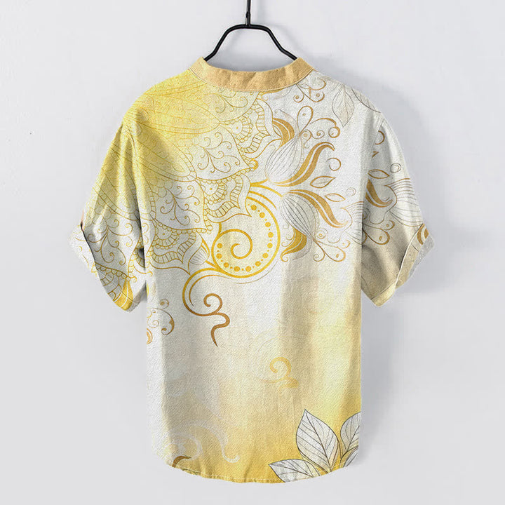Buddha Stones Chemise à manches courtes et demi-boutonnée pour homme, en coton, avec emblème floral mandala - image 6