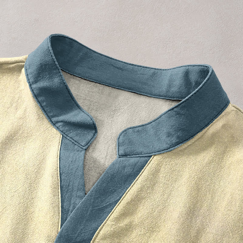 Buddha Stones Chemise à manches courtes pour homme avec emblème de grue et de vague en coton et demi-boutonnage - image 2