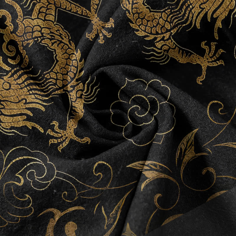 Buddha Stones Chemise à manches courtes pour homme avec emblème de nuage de dragon en coton et demi-boutonnage - image 4
