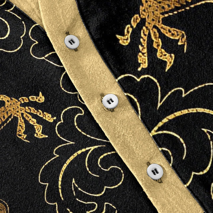 Buddha Stones Chemise à manches courtes pour homme avec emblème de nuage de dragon en coton et demi-boutonnage - image 3